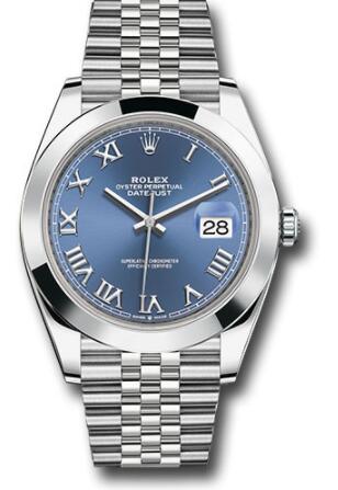 Replica Rolex Steel Datejust 41 Watch 126300 Smooth Bezel Blue Roman Dial Jubilee Bracelet